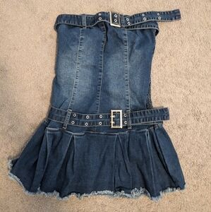 Pleated Buckle Denim Dress